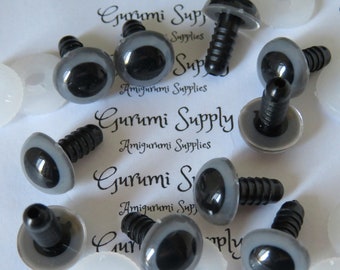 12mm Grey Iris Black Pupil Round Safety Eyes and Washers: 3 Pairs - Dolls / Amigurumi / Animals / Toys / Crochet / Knit / Stuffed Creations