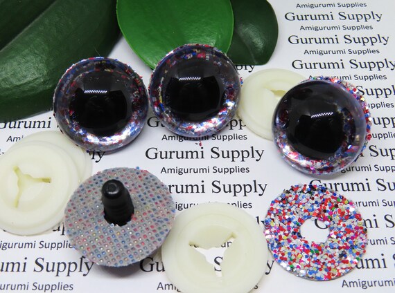 10mm Clear Round Plastic Safety Eyes With a Dark Blue Glitter Non-woven  Slip Iris and Washers: 2 Pairs Doll / Amigurumi / Animal / Crochet 