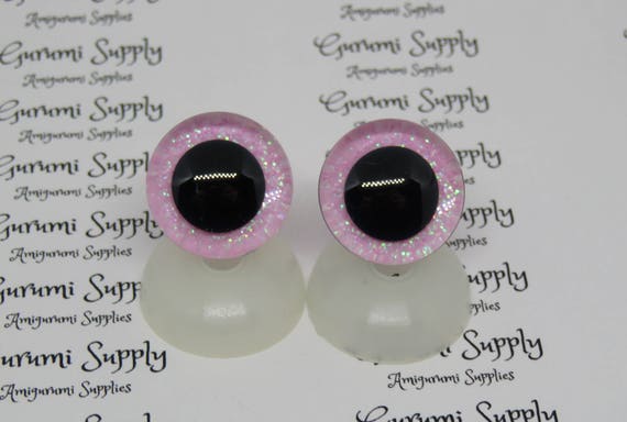20mm Clear Trapezoid Safety Eyes with a Silver Glitter Slip and Black Iris  with Washers: 1 Pair - Dolls / Amigurumi / Animals / Crochet
