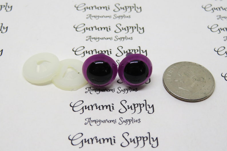 12mm Violet Purple Iris Black Pupil Round Safety Eyes and Washers: 3 Pairs Doll / Amigurumi / Animal / Stuffed Creation / Craft Supplies image 3