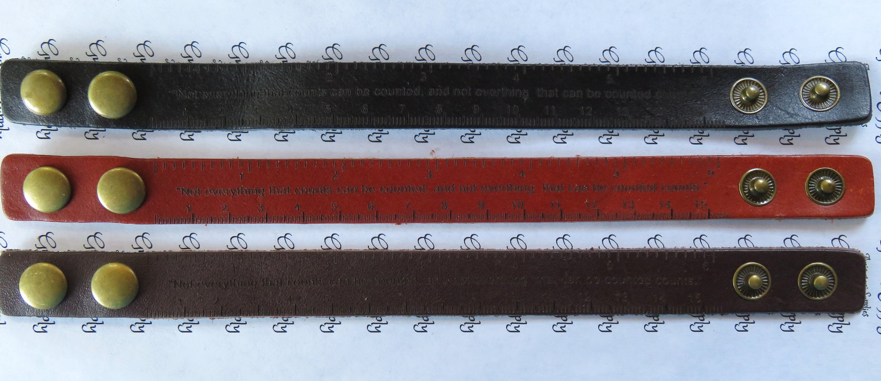 Faux Leather Bracelet – Band with a Ruler Design and Metal Press Button ...