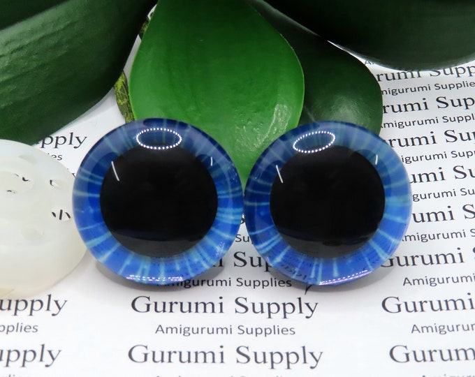 35mm Blue Iris 3D Style Trapezoid Safety Eyes and Washers: 1 Pair - Amigurumi / Animal / Stuffed Creations / Craft Supplies / Toy / Crochet