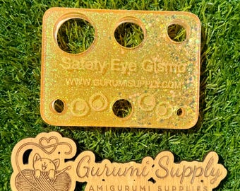 Ismo pour les yeux de sécurité - Orange avec paillettes phosphorescentes - Rectangle - Outil pour les yeux de sécurité - Gabarit pour les yeux de sécurité - Aide pour les yeux de sécurité - Trapèze - Amigurumi - Résine