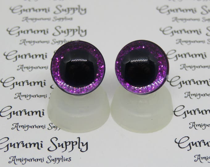 16mm Clear Trapezoid Plastic Safety Eyes with a Purple Glitter Non-Woven Slip Iris and Washers: 1 Pair - Doll / Amigurumi / Animal / Toys