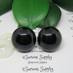 24mm Solid Black Round Safety Eyes with Washers: 1 Pair - Amigurumi / Animal / Doll / Toy / Craft Eye / Crochet / Knit / Craft Supplies