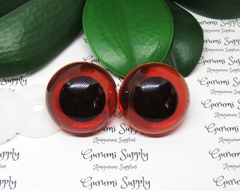 30mm Translucent Amber Iris Black Pupil Round Safety Eyes and Washers: 1 Pair - Dolls / Amigurumi / Animals / Stuffed Creations / Crochet