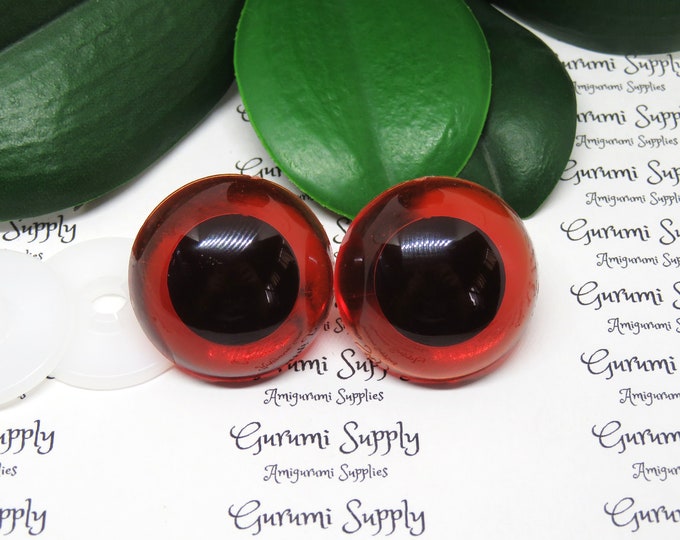 30mm Translucent Amber Iris Black Pupil Round Safety Eyes and Washers: 1 Pair - Dolls / Amigurumi / Animals / Stuffed Creations / Crochet