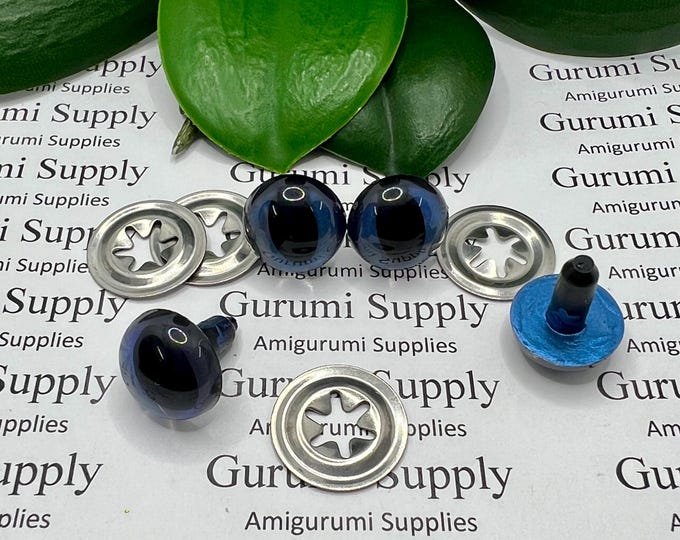 15mm Hand Painted Met. Dark Blue Iris Black Pupil Cat Style Safety Eyes and Washers: 2 Pairs – Dragon / Amigurumi / Craft Supplies