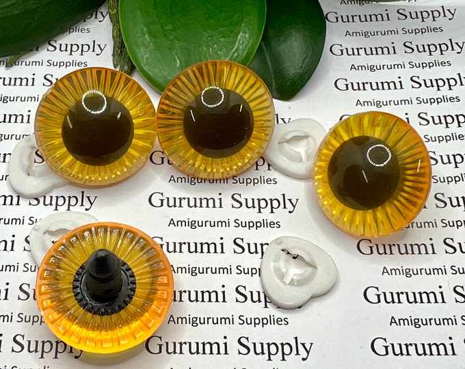 31mm Yellow Textured Iris Safety Eyes with Washer - 1 Pair –Animal Eyes / Amigurumi Eyes / Owl Eyes / Doll Eyes / Toy Eyes / Craft Eyes