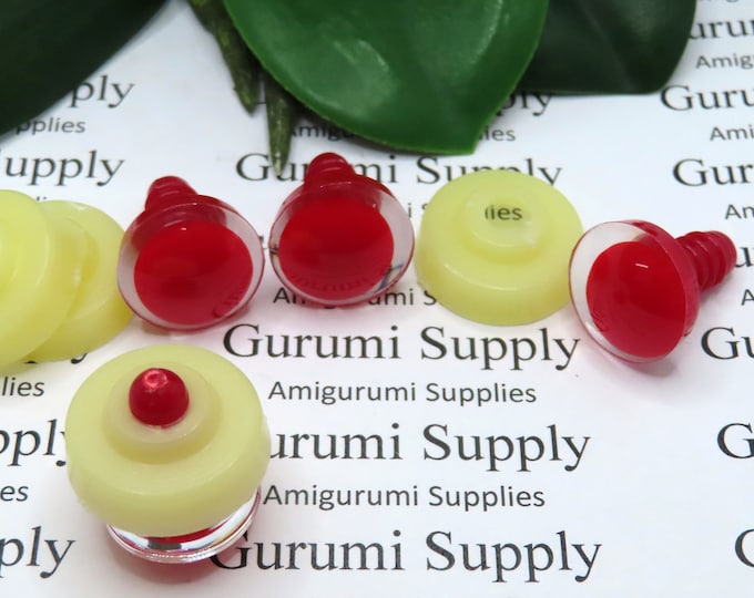 16mm Clear Iris with a Red OC Pupil Trap Safety Eyes and Washers: 1 Pair - Doll / Amigurumi / Animal / Stuffed Creations / Crochet / Monster