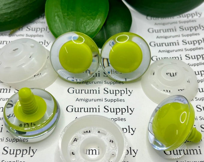 30mm Clear Iris with a Centered Green Pupil Trap Safety Eyes and Washers: 1 Pair - Doll / Amigurumi / Animal / Creations / Crochet / Monster