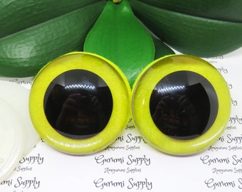 50mm Yellow Felt Iris Black Pupil Round Safety Eyes and Washers: 1 Pair - Dolls / Amigurumi / Animals / Toys / Stuffed Creations / Crochet