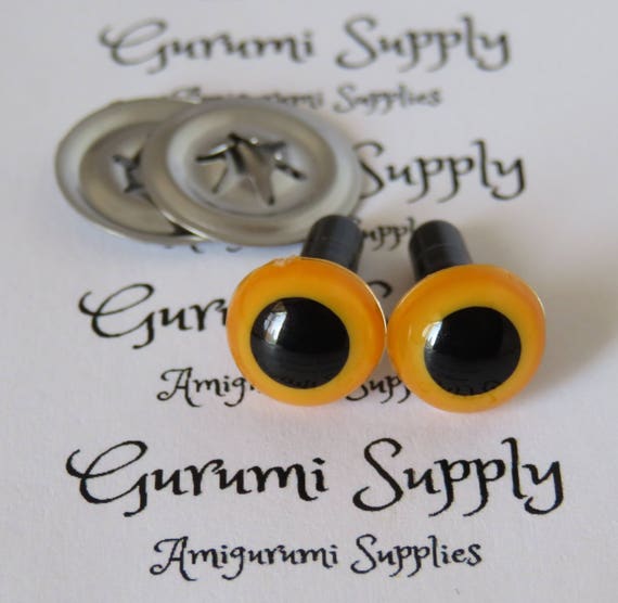 9mm Yellow Color Round Safety Eyes With Black Pupils With Washers 5 Pairs /  Amigurumi / Doll / Animal / Craft / Crochet / Supplies / Knit 