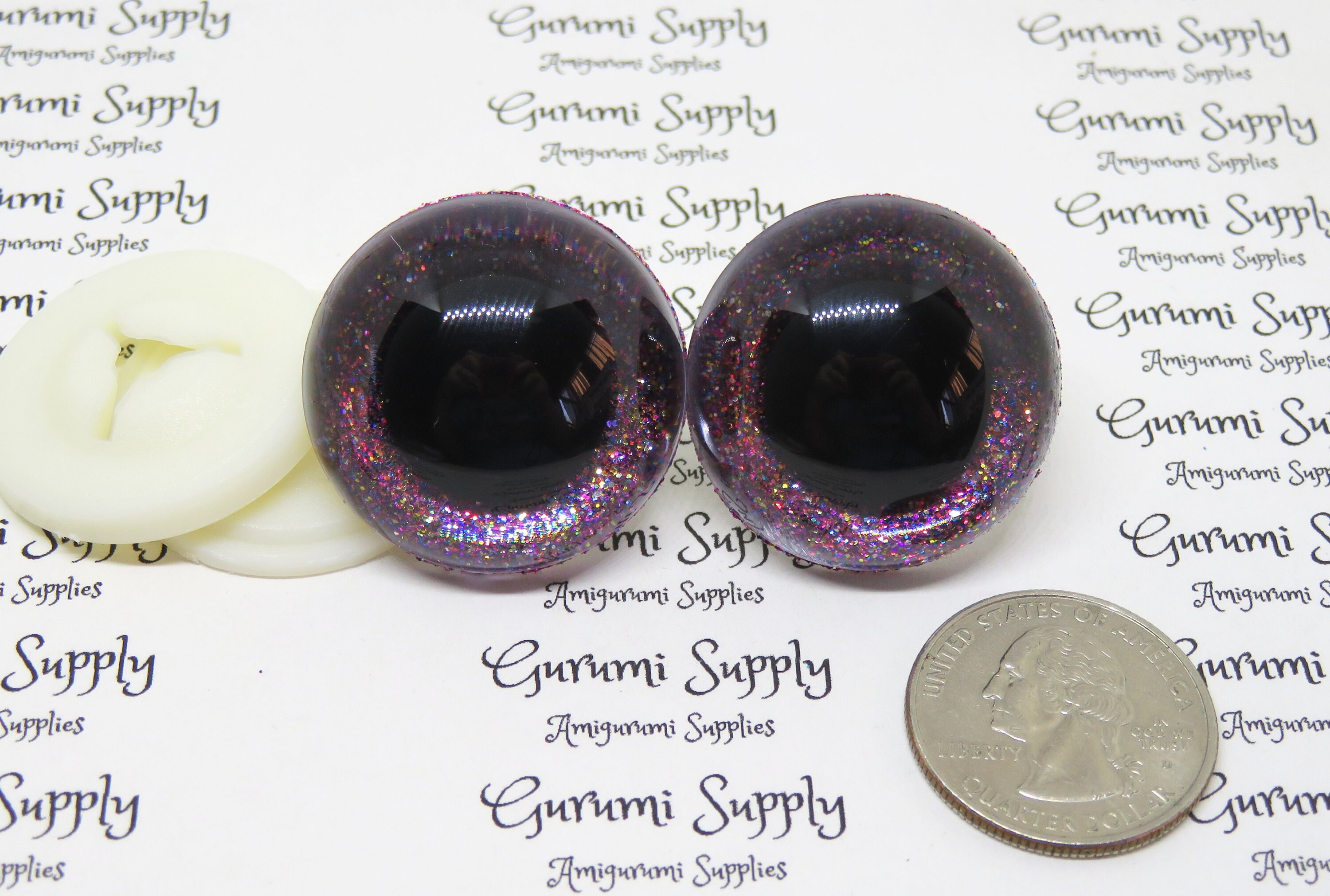 20mm Clear Round Safety Eyes With a Red Sparkle Glitter Non-woven