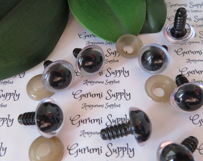 15mm Clear Iris Black Pupil Round Safety Eyes and Washers: 2 Pairs - Dolls / Amigurumi / Animals / Stuffed Creations /Crochet