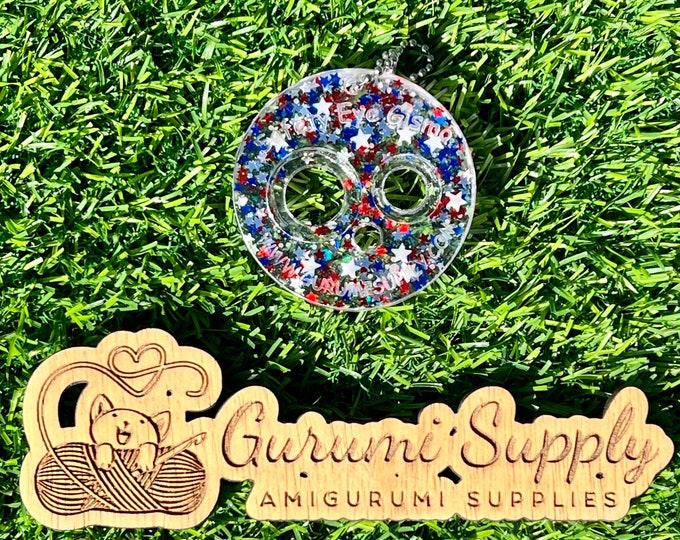 Safety Eye Gismo - Patriotic Stars with Glow Glitter - On-the-Go - Keychain - Safety Eye Tool - Safety Eye Helper - Trapezoid - Amigurumi