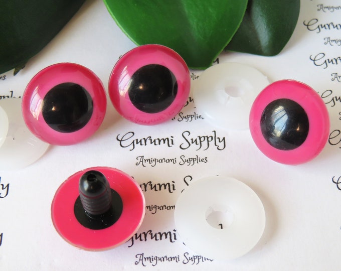 20mm Pink Iris Black Pupil Round Safety Eyes and Washers: 1 Pair - Dolls/Amigurumi/Animals/ Stuffed Creations/Crochet/Knit/Toys/Paintfree