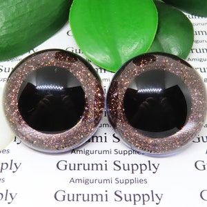 40mm Clear Round Safety Eyes with Brown Glitter Non-Woven Slip Iris, Black Pupil and Washers: 1 Pair Dolls / Amigurumi / Animal / Crochet image 1