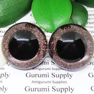 40mm Clear Round Safety Eyes with Brown Glitter Non-Woven Slip Iris, Black Pupil and Washers: 1 Pair - Dolls / Amigurumi / Animal / Crochet