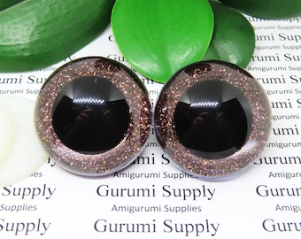 Ojos de seguridad redondos transparentes de 40 mm con iris deslizante no tejido con purpurina marrón, pupila negra y arandelas: 1 par - Muñecas / Amigurumi / Animales / Ganchillo