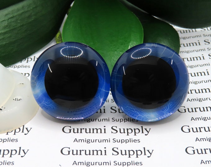 35mm Blue Lightening Iris 3D Style Trapezoid Safety Eyes and Washers: 1 Pair - Amigurumi / Animal / Stuffed Creations / Craft Supplies / Toy