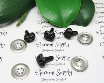 Limited Quantity! 10mm Solid Black Safety Noses with Washer - 4 ct - Amigurumi / Dogs / Bears / Creations / Animal / Toys/ Crochet / Knit
