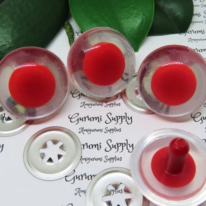 30mm Clear Iris with a Red Pupil Round Safety Eyes and Washers: 1 Pair - Dolls / Amigurumi / Animals / Stuffed Creations / Crochet / Monster