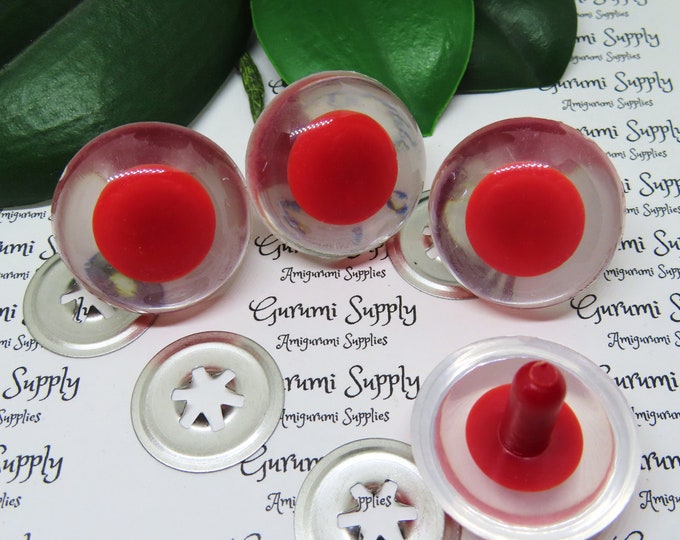 30mm Clear Iris with a Red Pupil Round Safety Eyes and Washers: 1 Pair - Dolls / Amigurumi / Animals / Stuffed Creations / Crochet / Monster