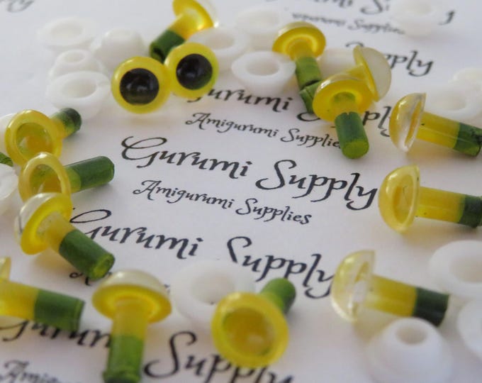 6mm Yellow Color Round Safety Eyes with Black Pupils with washers  5 pairs / Amigurumi Eyes / Doll Eyes / Animal Eyes / Toys Eye / Amigurumi