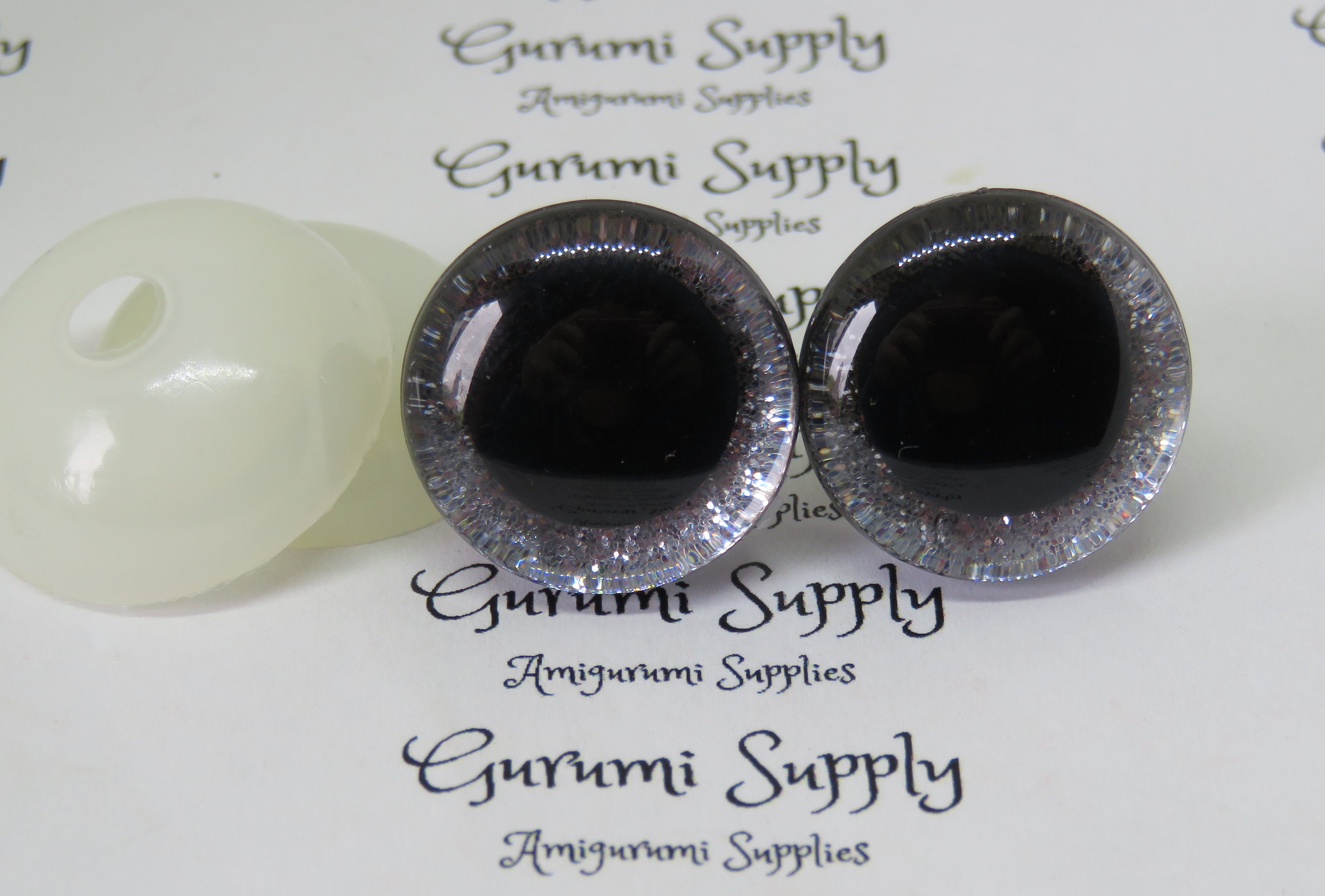 20mm Clear Trapezoid Safety Eyes with a Silver Glitter Slip and Black Iris  with Washers: 1 Pair - Dolls / Amigurumi / Animals / Crochet