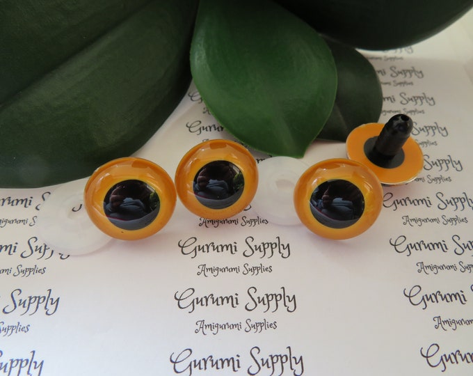 20mm Marigold Iris Black Pupil Round Safety Eyes and Washers: 1 Pair - Dolls/Amigurumi/Animals/ Stuffed Creations/Crochet/Paintfree/Supplies