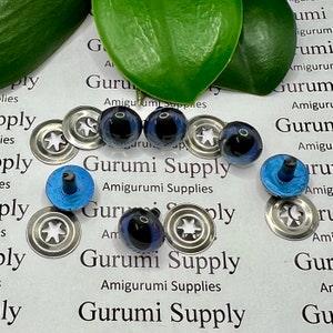 12 mm pintados à mão metálico azul escuro cor íris preto pupilas redondas estilo gato olhos de segurança e arruelas: 3 pares – dragão / amigurumi / animal