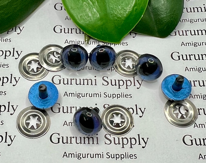 12mm Hand Painted Metallic Dark Blue Color Iris Black Pupils Round Cat Style Safety Eyes and Washers: 3 Pairs – Dragon / Amigurumi / Animal