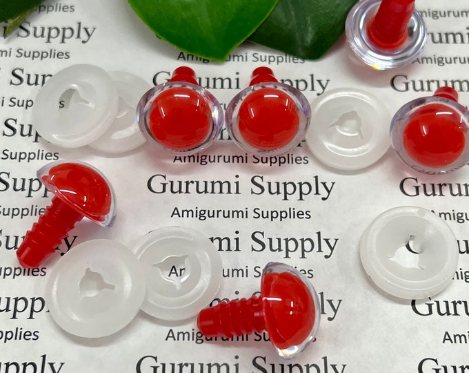 18mm Clear Iris with a Red Pupil Round Safety Eyes and Washers: 2 Pairs - Dolls / Amigurumi / Animals / Stuffed Creation / Crochet / Monster
