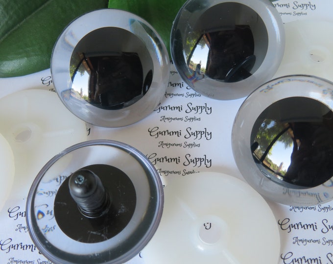 50mm Clear Iris Black Pupil Round Safety Eyes and Washers: 1 Pair - Dolls / Amigurumi / Animals / Toys / Craft / Crochet / Knit / Supplies