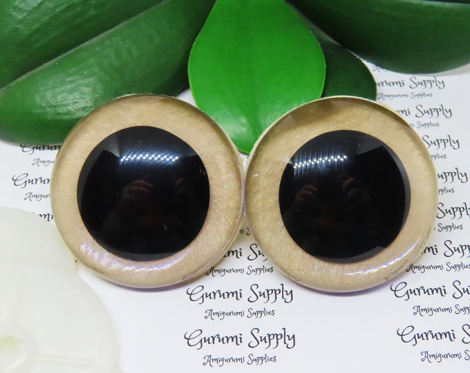 50mm Beige Felt Iris Black Pupil Round Safety Eyes and Washers: 1 Pair - Dolls / Amigurumi / Animals / Toys / Stuffed Creations / Crochet