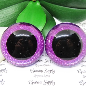 50mm Clear Round Safety Eyes with Hot Pink Glitter Non-Woven Slip Iris Black Pupil and Washers: 1 Pair - Doll / Amigurumi / Animal / Crochet