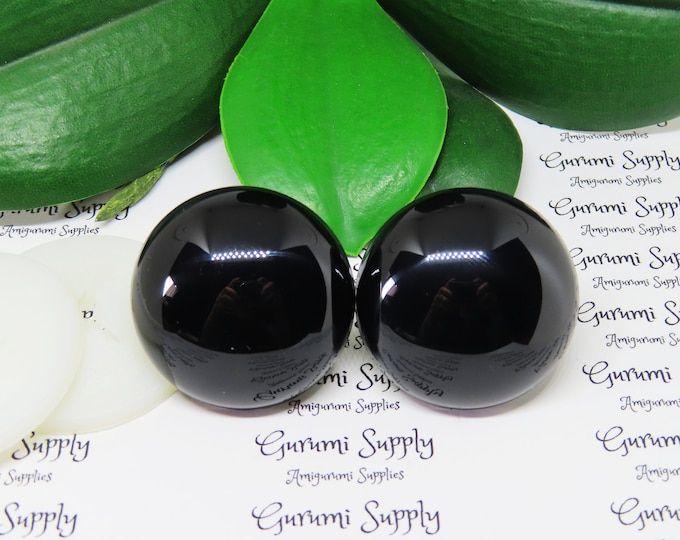 35mm Solid Black Round Safety Eyes with Washers: 1 Pair - Amigurumi / Animals / Doll / Toy / Stuffed Creations / Craft Eyes / Crochet / Knit