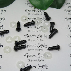 7mm Solid Black Round Safety Eyes with Washers: 5 Pairs - Amigurumi/ Animals/ Doll/ Toy/ Stuffed Creations/ Craft Eyes/ Crochet/ Knit