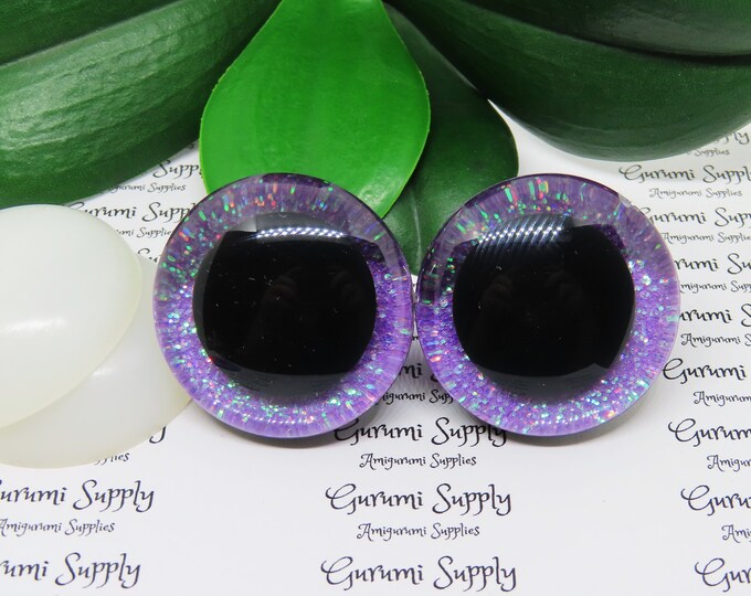 12mm Clear Trapezoid Plastic Safety Eyes With a Blue Glitter Non-woven Slip  Iris and Washers: 4 Count/2 Pairs Dolls/amigurumi/animal 