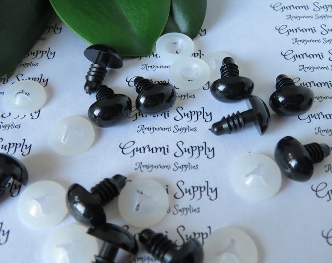 10x13mm Solid Black Oval Safety Eyes/Noses with Washers: 2 Pair - Amigurumi/ Animal/ Doll/ Toy/ Stuffed Creations/ Craft Eyes/ Crochet/ Knit