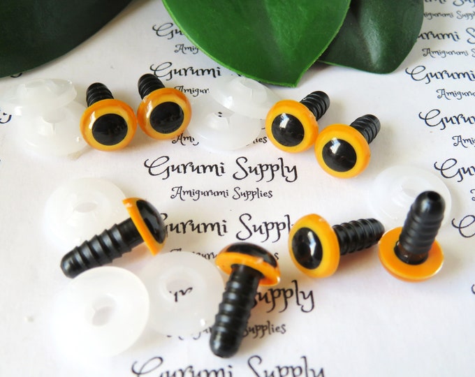 10mm Marigold Iris Black Pupil Round Safety Eyes and Washers: 50 Pairs - Doll / Amigurumi / Animal / Creation / Crochet / Paintfree / Knit