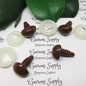 15mm Solid Brown Safety Noses with Washers - 4 ct - Craft Nose Amigurumi Nose Animal Nose Toy Nose Doll Nose Craft Supplies Crochet Knit