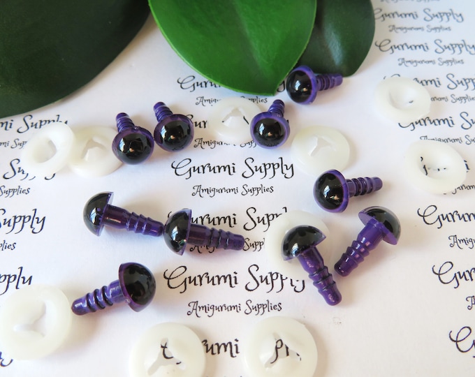 9mm Violet Purple Iris Black Pupil Round Safety Eyes and Washers: 5 Pairs - Doll / Amigurumi / Animal / Stuffed Creation / Craft Supplies