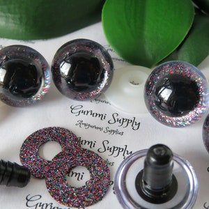 24mm klare runde Kunststoff-Sicherheitsaugen mit dunklem Schein Glitzer-Vlies-Slip Iris, schwarze Pupille und Unterlegscheiben: 1 Paar Amigurumi/Zubehör