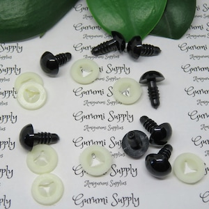 Yeux de sécurité ronds noirs 12 mm avec rondelles : 4 paires - Amigurumi / Animal / Poupée / Jouet / Créations rembourrées / Oeil créatif / Fournitures créatives