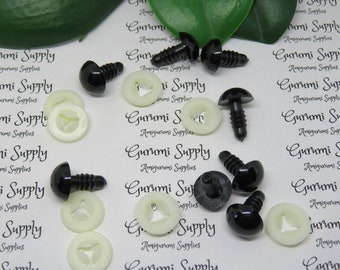 Bulk-Pack! 12mm Solid Black Round Safety Eyes with Washers: 25 Pairs - Amigurumi / Animal / Stuffed Creations / Craft Eye / Craft Supplies