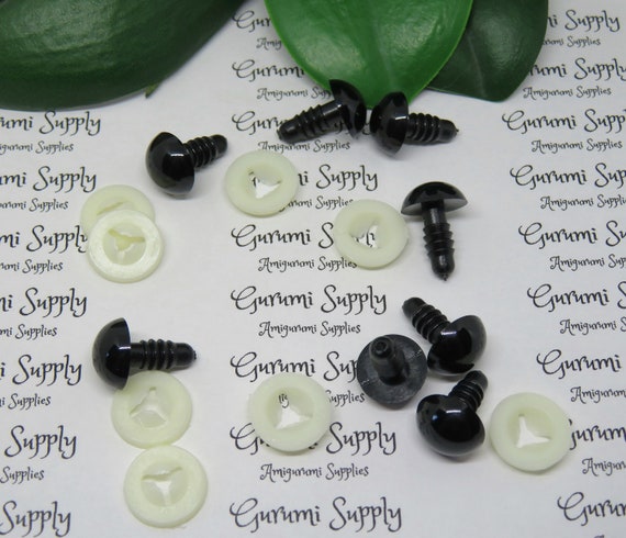12mm Solid Black Round Safety Eyes with Washers: 4 Pairs - Amigurumi / Animal / Doll / Toy / Stuffed Creations / Craft Eye / Craft Supplies