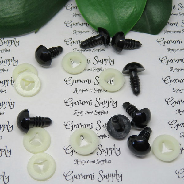 12mm Solid Black Round Safety Eyes with Washers: 4 Pairs - Amigurumi / Animal / Doll / Toy / Stuffed Creations / Craft Eye / Craft Supplies