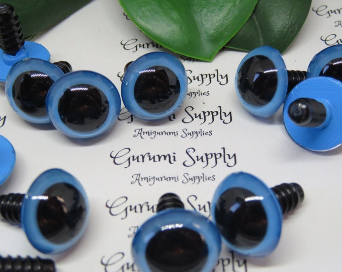 16mm Hand Painted Blue Iris Black Pupil Round Safety Eyes and Washers: 2 Pairs - Dolls / Amigurumi / Animals / Stuffed Creations / Crochet